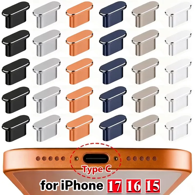 

1-6PCS 17PM Metal USB Type C Dust Plug for iPhone 17 16 15 Pro Max Plus Charge Port Stopper Type-C Protection Dustplug Universal