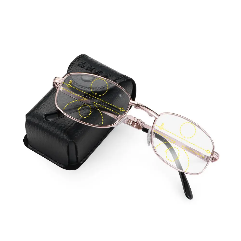 Degree Far Near Sight Metal Reading Glasses Progressive Multifocal Lenses Presbyopia Eyeglasses Includes Glasses Case