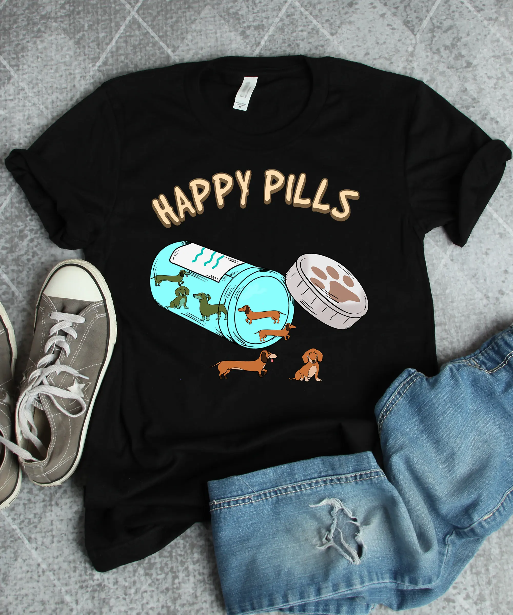 Dachshund T Shirt s Happy Pills Pet Doxie Miniature Dog Mom