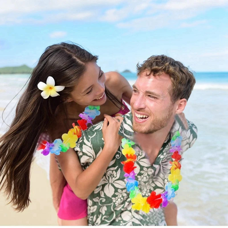 10Pcs Tropic Hawaiian Artificial Flower Necklace Aloha Luau Hawaii Theme Party Garland Summer Beach Wedding Birthday Party Decor