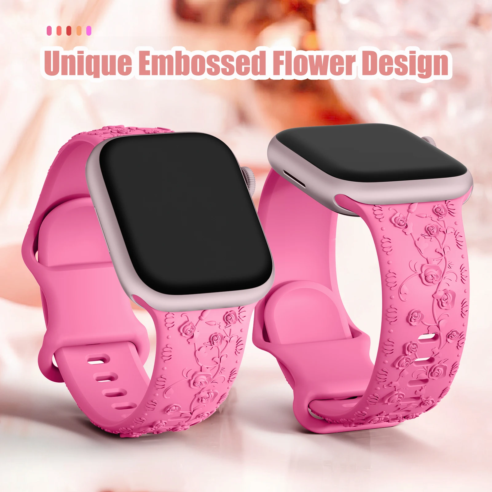 Rose graviertes Armband für Apple Uhren armband 40mm 41mm 45mm 44mm 38mm 49mm 42mm Silikon armband