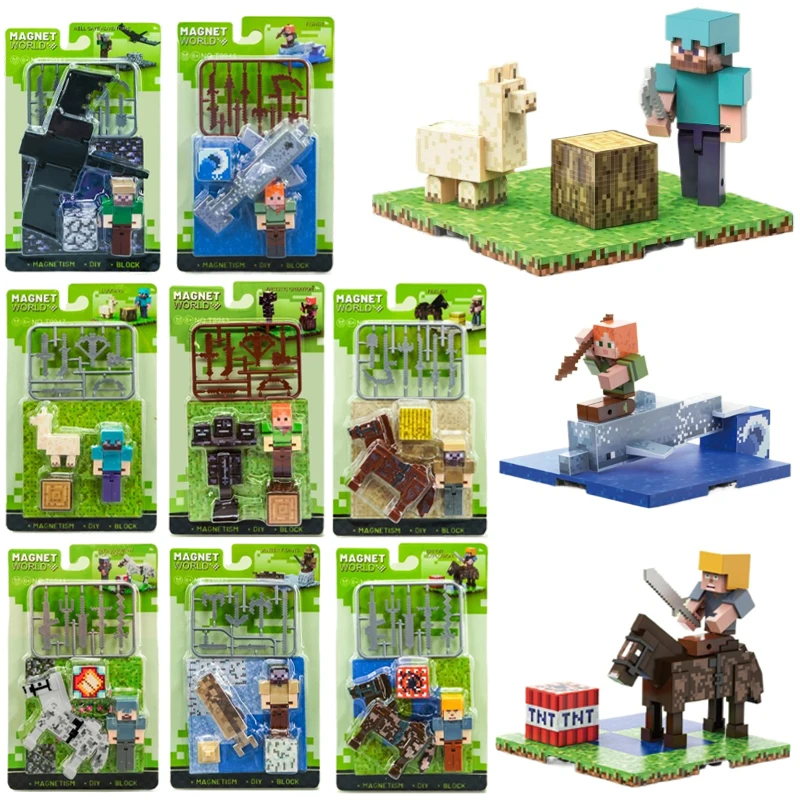 Minecraft Steve Mini Action Figures Anime Magnetic Blocks Model MC Game Figure Puzzle Assembled Toy Doll Boys Puzzle Statue Gift