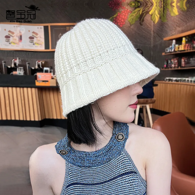 الشتاء متماسكة الصوف دلو قبعة للنساء الكورية بلون صياد قبعة في الهواء الطلق يندبروف قبعات بنما الدافئة #3