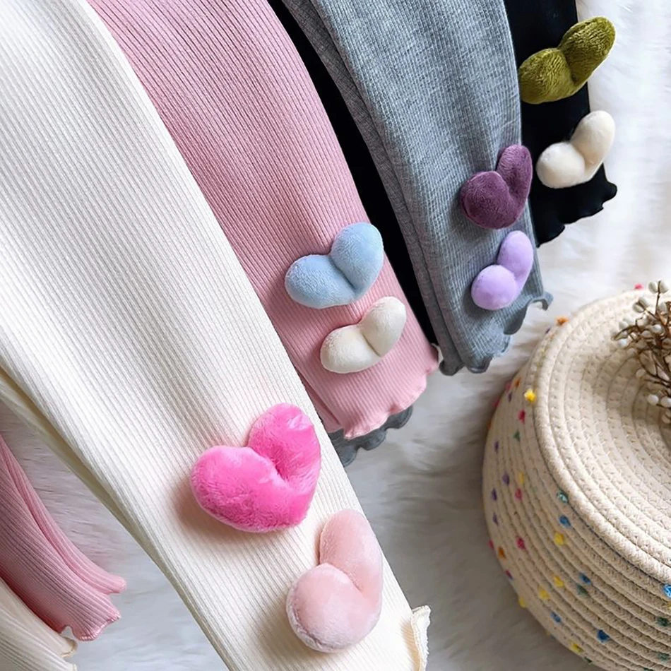 الفتيات الشتاء صوف مبطن السراويل الكورية موضة القلب طباعة سليم صالح السراويل الحرارية للطفل طفل أطفال أبلى طماق الدافئة #4