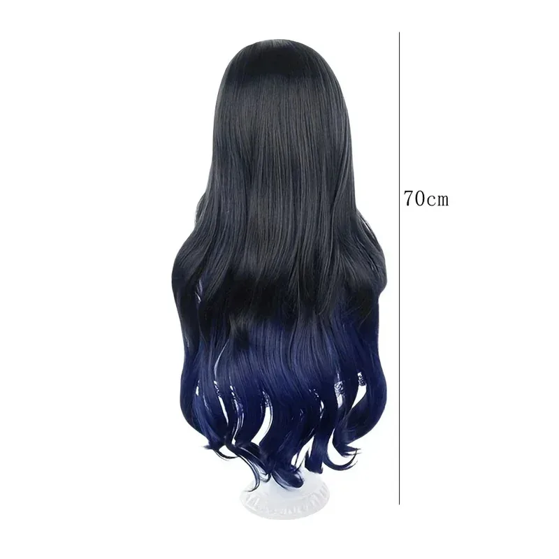 عالية الجودة Akiyama Mizuki شعر مستعار تأثيري طويل الأزرق التدرج مجعد الشعر مقاومة للحرارة الاصطناعية الشعر حزب الباروكات