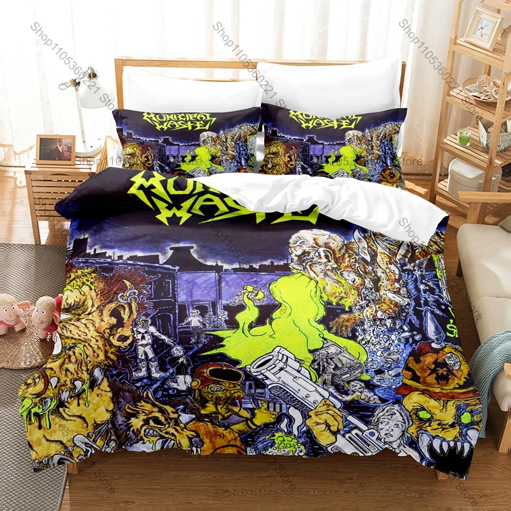 Cool Vintage Municipal Waste The Art of Partying Zombie Mutant Cartoon Poster Duvet Cover Set For Thrash Metal Fans