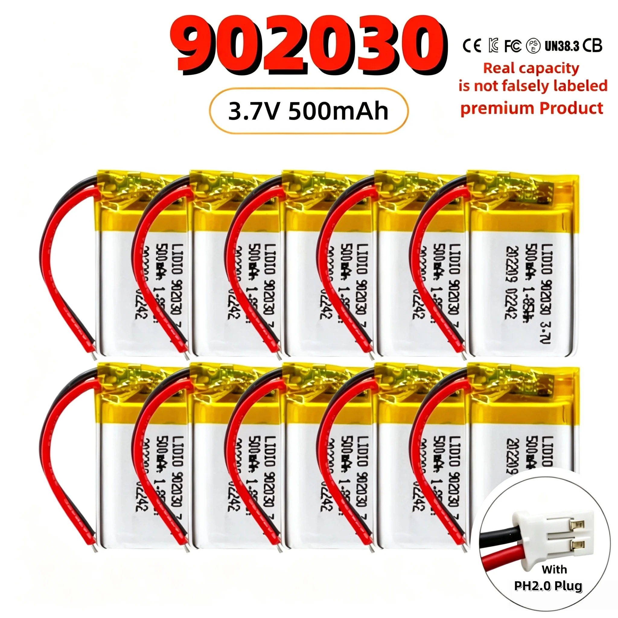 902030 3,7V 500mAh Li-Po-Akku 9x20x30mm mit JST PH2.0 PCM für GPS-Tracker, Solarleuchte, Anti-Diebstahl-Bluetooth-Kopfhörer, Wearables