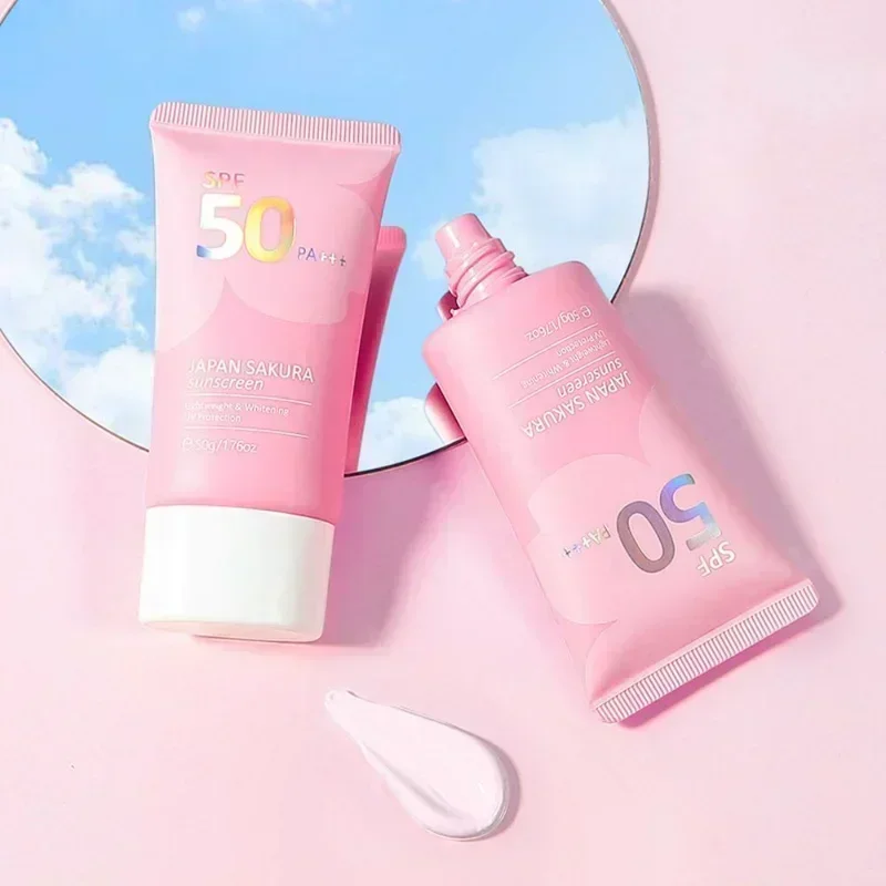 LAIKOU Krim Tabir Surya SPF 50 PA +++, tabir surya Sakura untuk wajah, badan, pemblokir tenaga surya, Krim Tabir Surya tahan lama