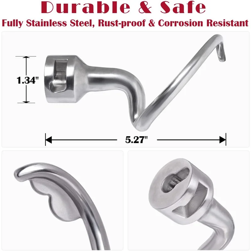 Gancho de massa espiral para kitchenaid 4.5-5 quart misturador de cabeça inclinada, substituição de gancho de massa para acessório kitchenaid