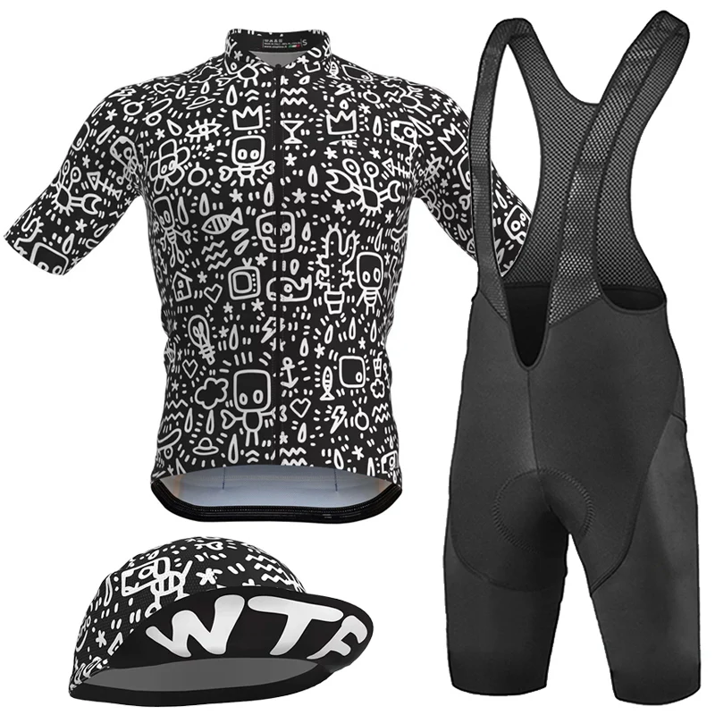 NEW Men\'s Black Cycling Jerseys Bike Kit Shirt Short Sleeve Sets Bicycle Clothing Bib Pants Ride Wear Maglia