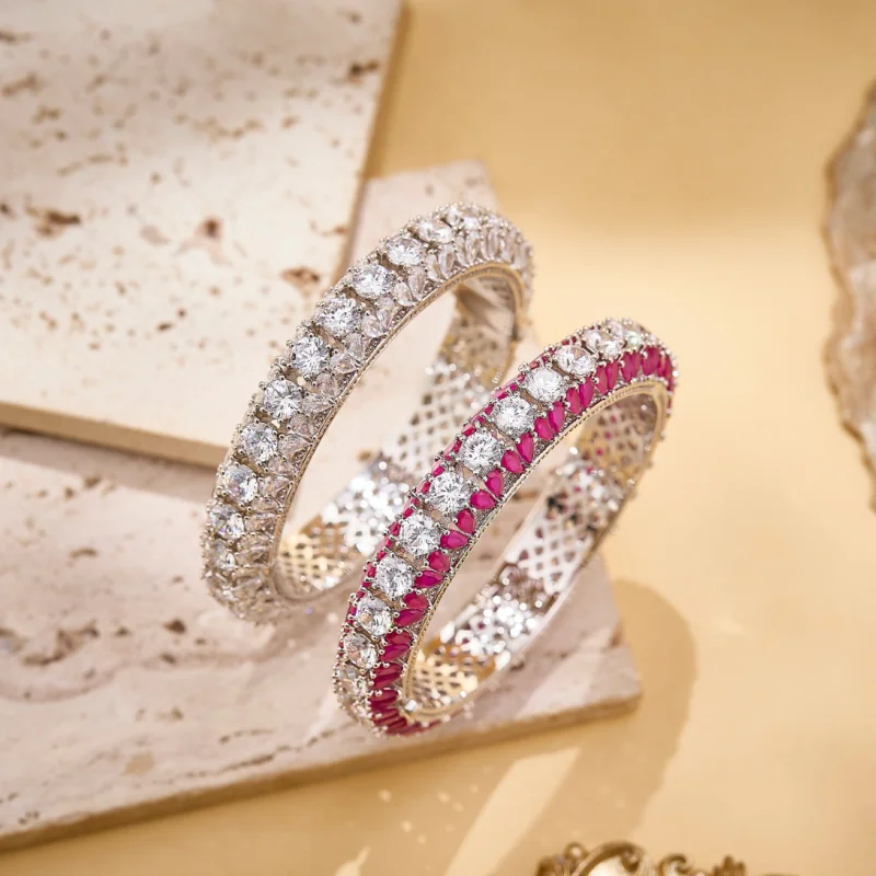 Europe America Style Bracelet Women Lady Inlay Cubic Zircon Pyriform Red Corundum Dinner Party Bangle