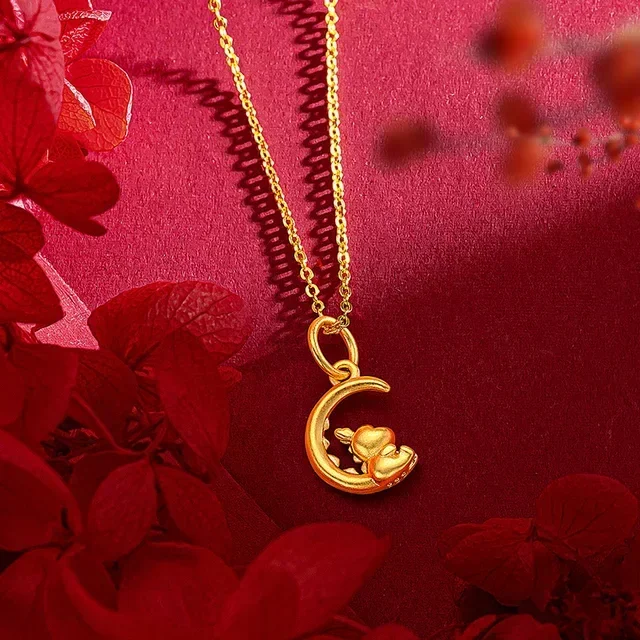 Real Gold 24K Yellow Gold Zodiac Dragon Pendant Necklace for Men Women Wedding Jewelry Christmas Gifts