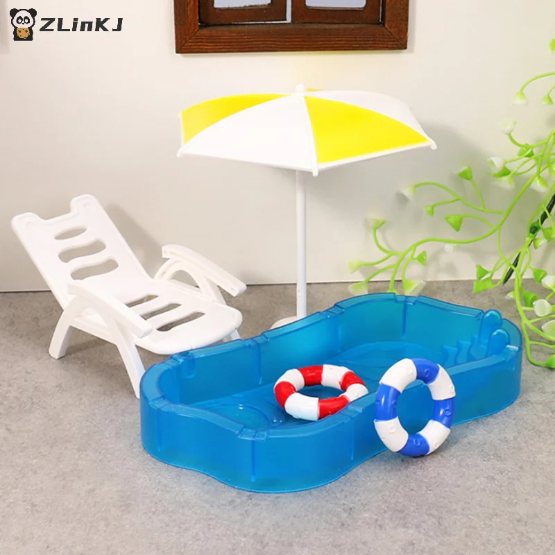 ▶ 1 セット子供のおもちゃドールハウスかわいいシミュレーションミニスイミングプール水泳サークルビーチチェアキットモデル DIY 装飾