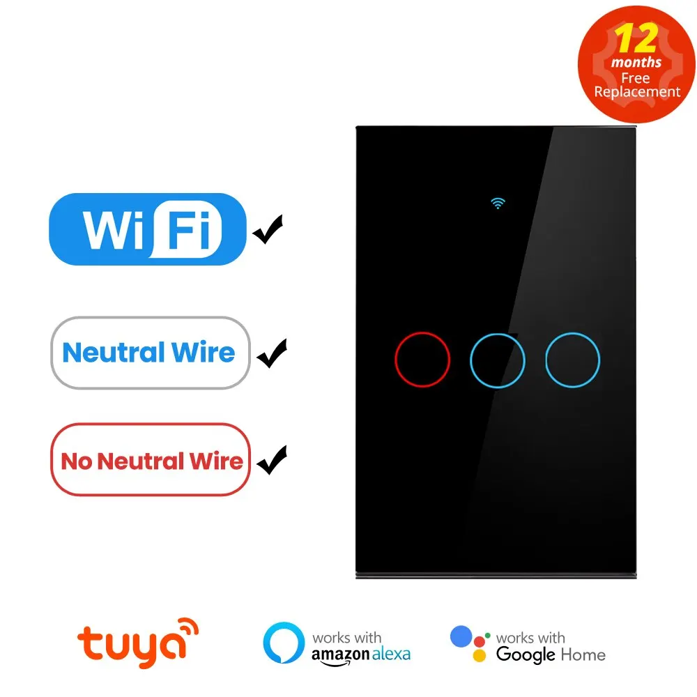 US Wifi Touch Wall Switch Tuya Smart Life US 90-250V LED Light Switches Support Alexa Alice Google Home RF Remote App Control