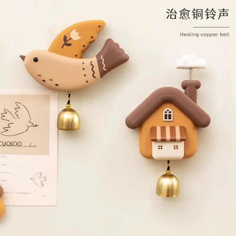 Cute Creative Magnetic Copper Bell Dopamine Wind Chime Entrance Door Hanging Pendant Shop Opening Reminder Decor