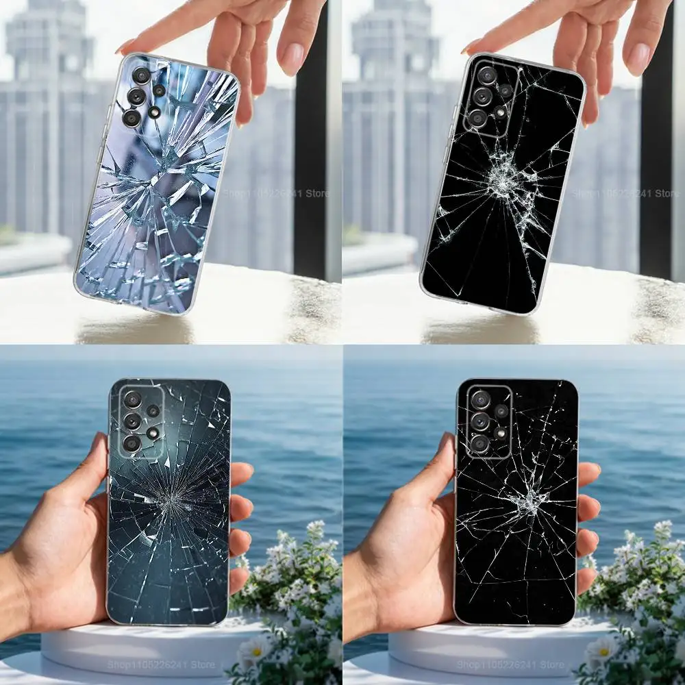 

Broken Art Glass For Samsung A30,71,51,S9,10,20,Ultra,S22,23,21,PIus,FE,Lite,Transparent, Silicone Case