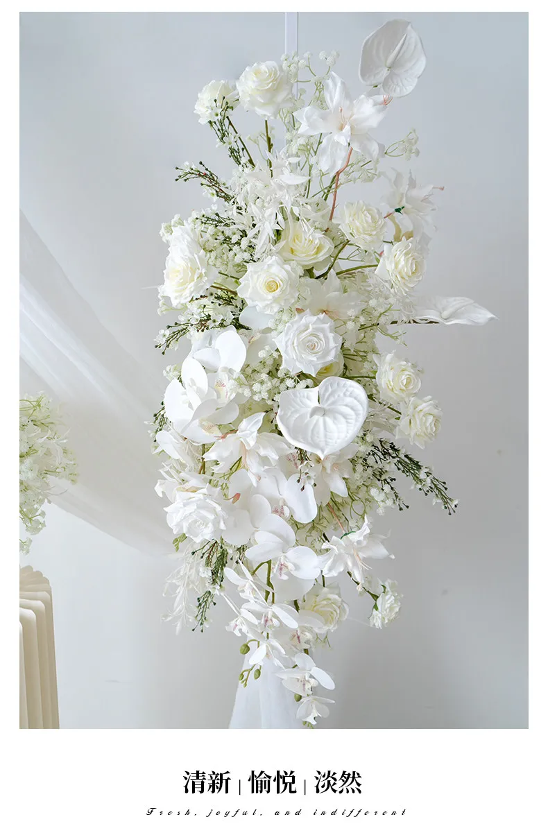 Weiße Serie Künstlicher Hochzeitsbogen Blumen-Set Rosen-Blumenarrangement für Foto-Hintergrund Zeremonie Party Bühnen-Dekoration – Detail 5