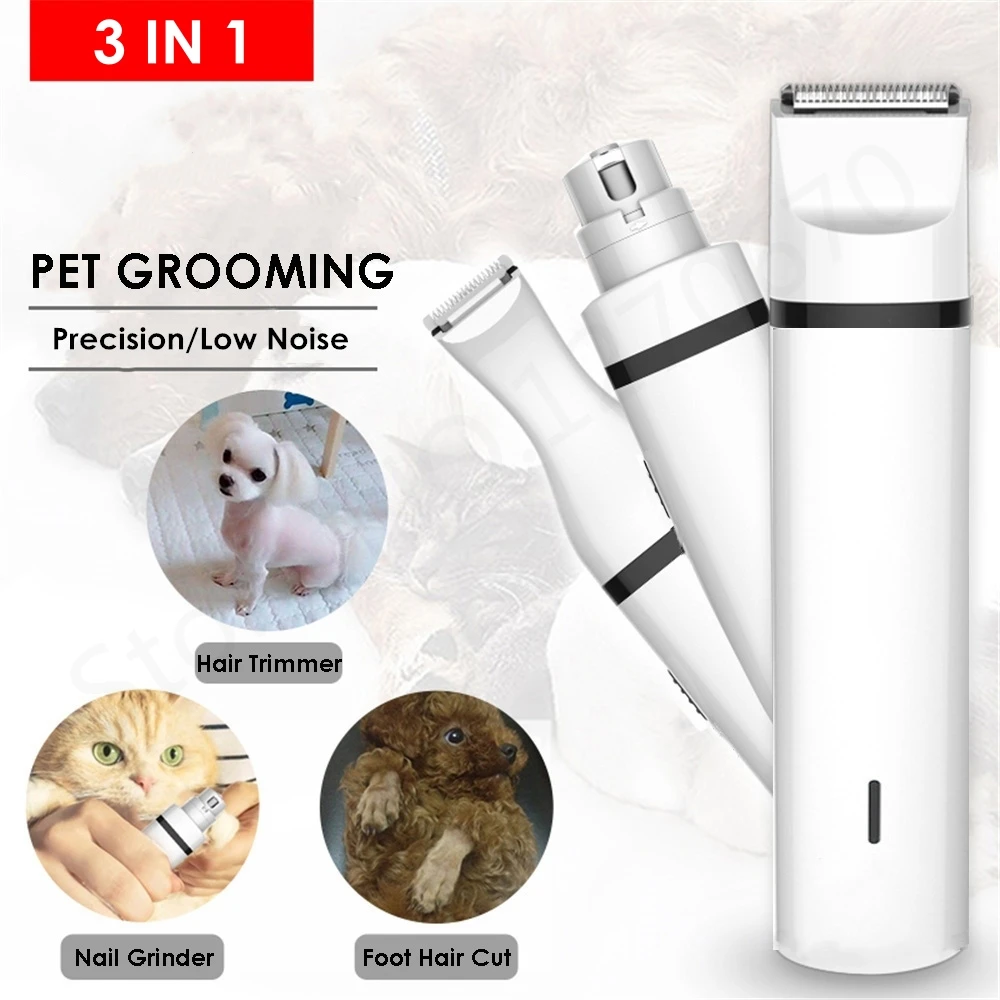 BaoRun 3 IN 1 Pet Grooming Kit Rechargeable Pets Clippers Dog Cat Hair Trimmer Paw Nail Grinder Foot Cutter Hair Cutting Machine