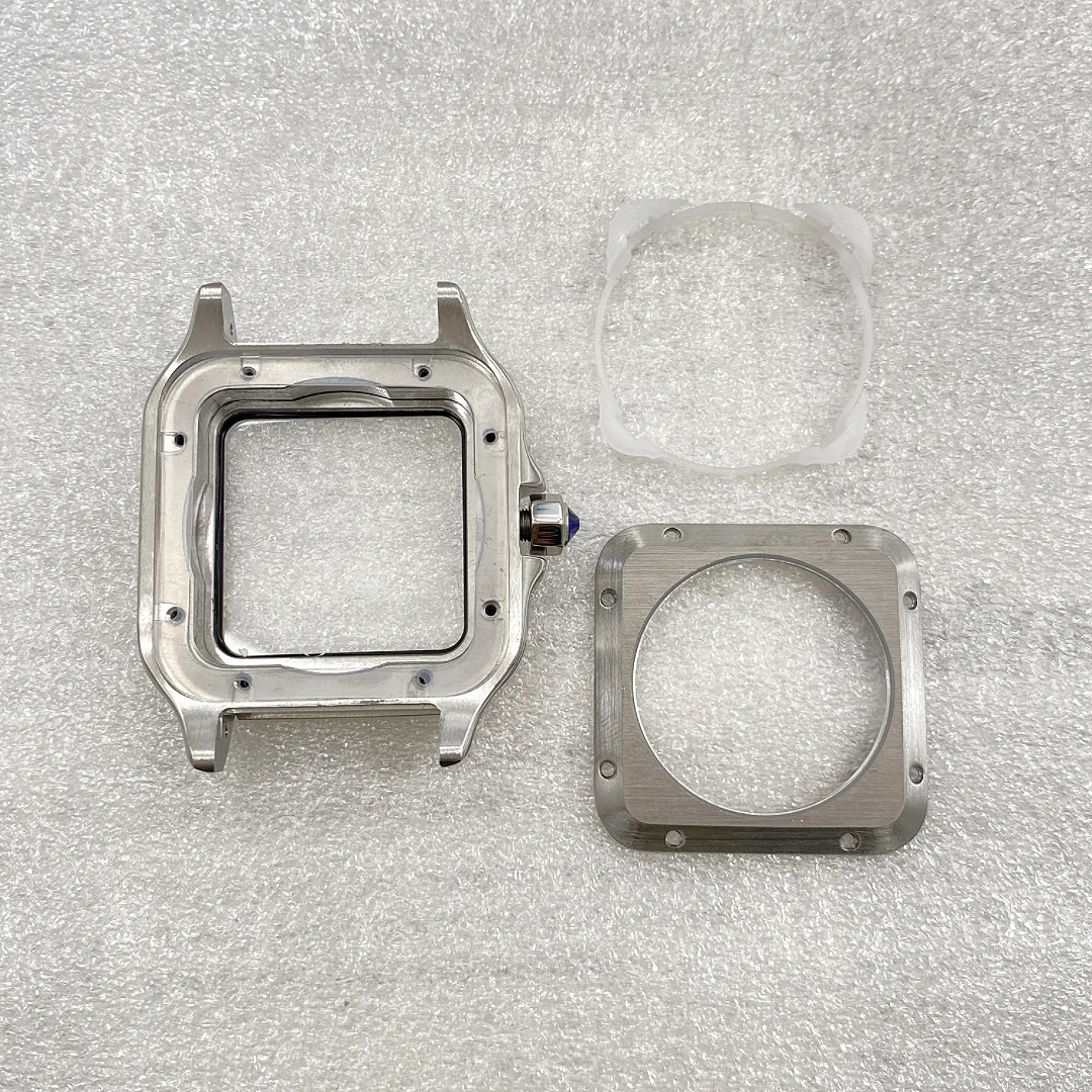 38mm Square Watch Case Fit 27mm Dial Leather Bracelet Mod Parts For Cartier Santos NH35 Movement Strap Butterfly Buckle Clasp