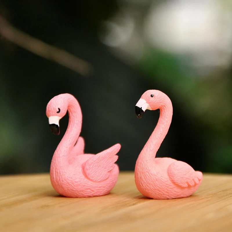 Mini Flamingo miniaturowe figurki zwierząt mikro bajki narzędzia ogrodowe Terrarium dekoracje rzemiosło żywiczne akcesoria DIY
