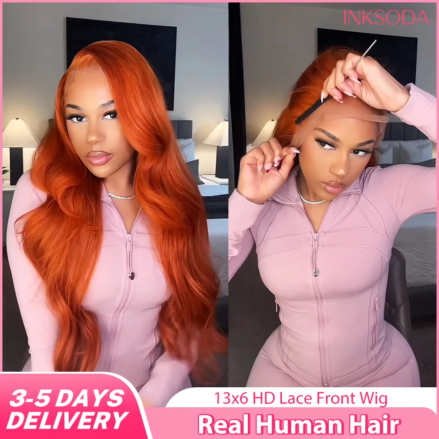 

220 Density Ginger Orange 13X6 Hd Lace Frontal Wigs Body Wave Human Hair Wig Preplucked Brazilian Wig 350 Colored Lace Front Wi