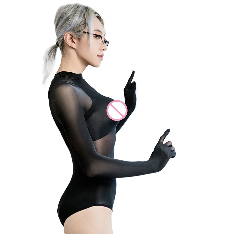 Glossy Silky Seamless One-Piece Bodysuit Fingers Shaping Unisex Adult Swimwear Dance Stage Cosplay