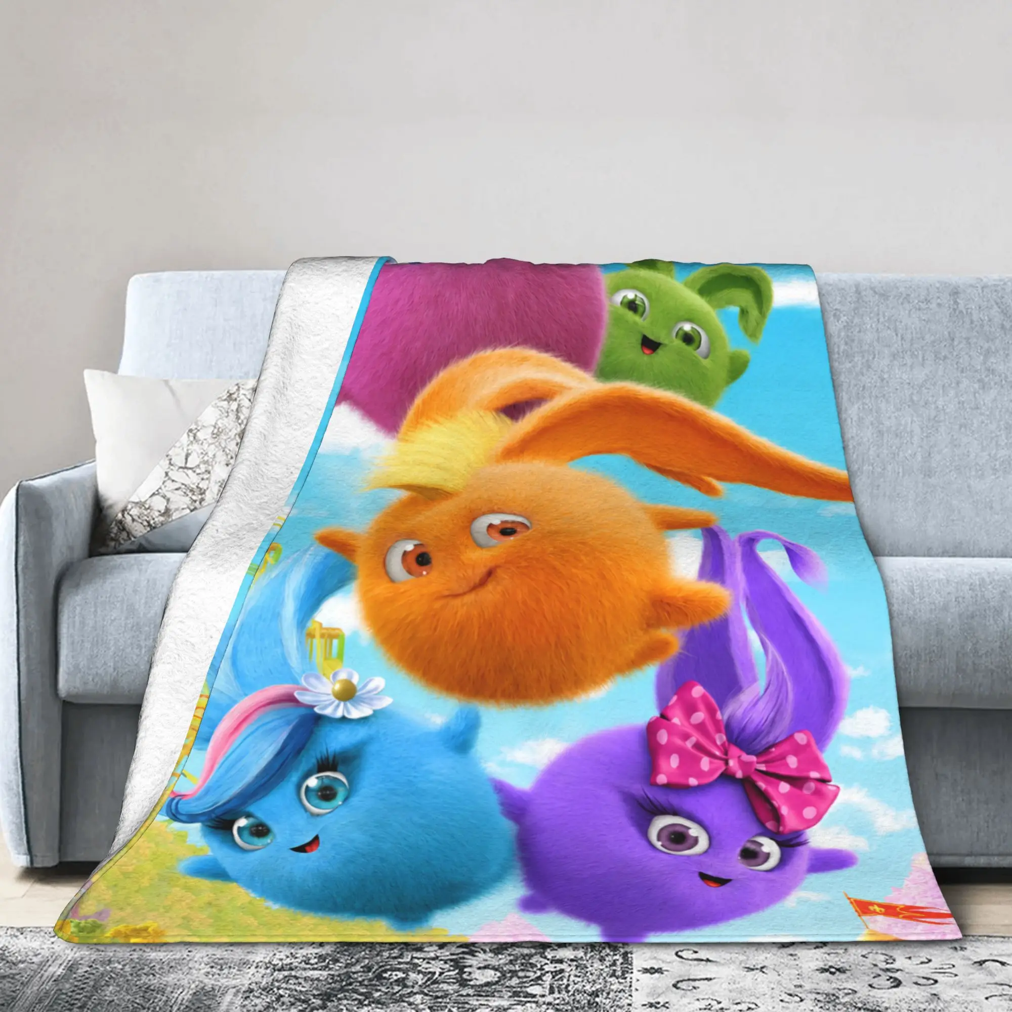 Sunny Bunnies Cartoon Blanket Cover Shiny Big Boo Iris Hopper Turbo Wool Throw Blanket Home Couch Decoration Soft Warm Bedspread