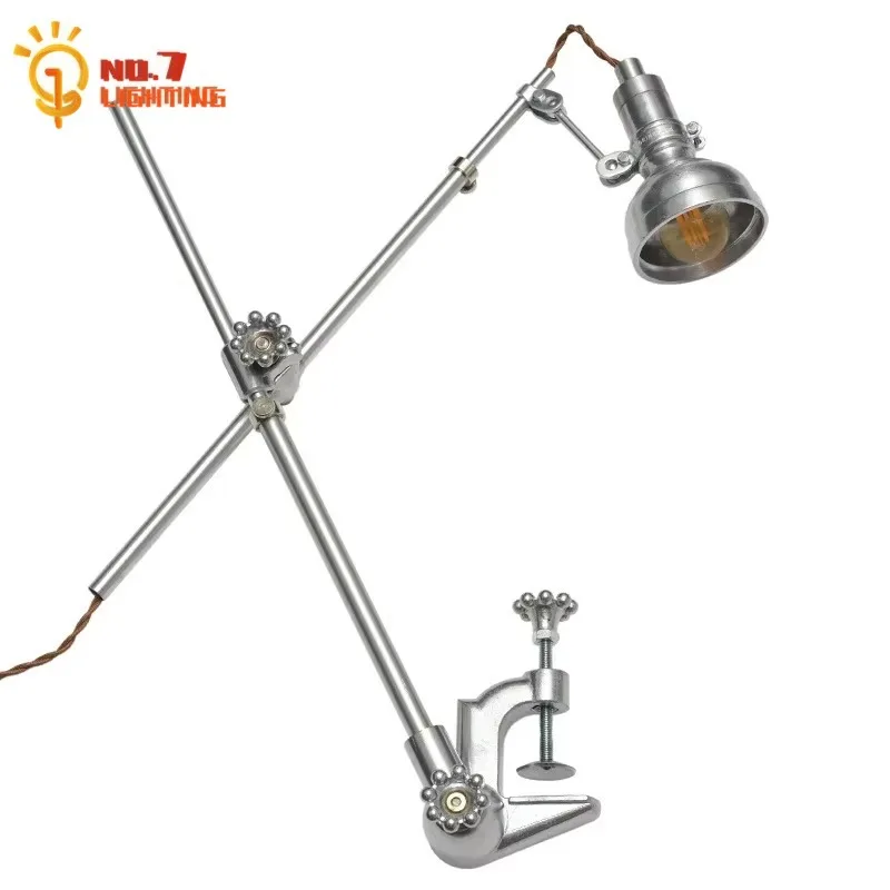 Indusrial Vintage Cast Aluminum Swing Arm Table Lamp LED E14 Retro Flexible Desk Lights Study Studio Bedside Cafe Living Room