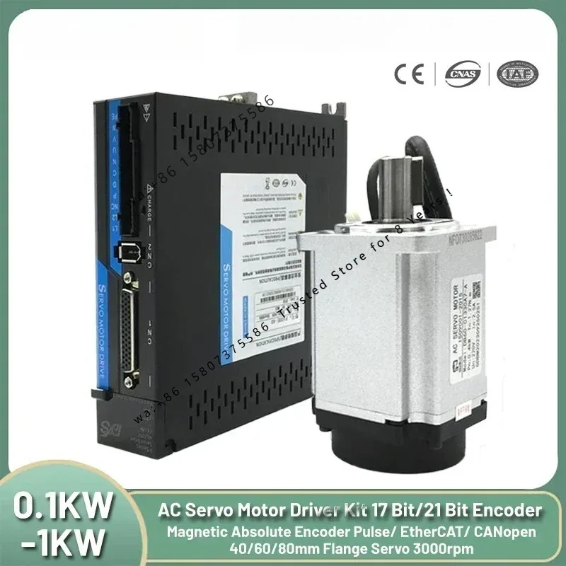 0.1KW-1KW AC Servo Motor Driver Kit EtherCAT CANopen Magnetic  Encoder 220V Servo 400W 750W 1KW 40/60/80mm Servomotor
