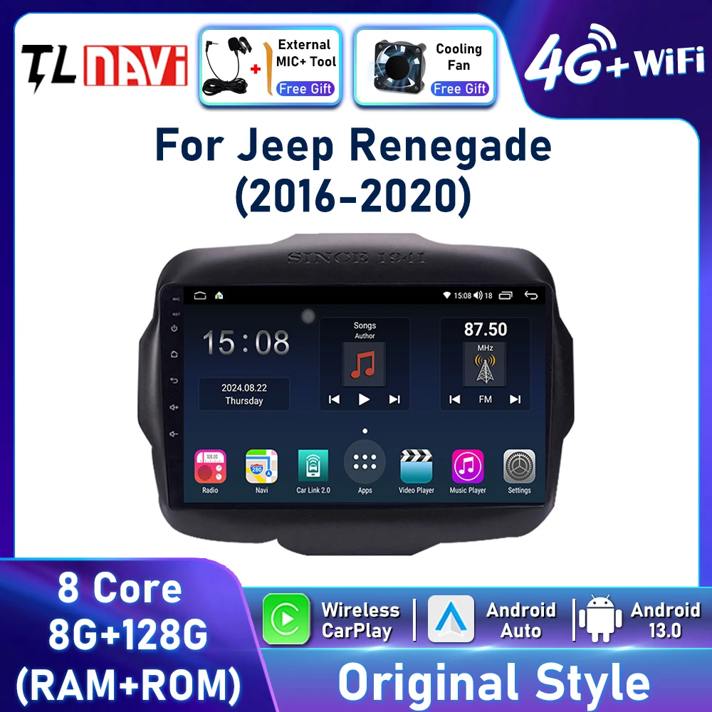 9 Schermo Android Per Jeep Renegade 2016 - 2020 Lettore Multimediale di Navigazione GPS Android Auto Autoradio 4G Wireless Carplay 2din