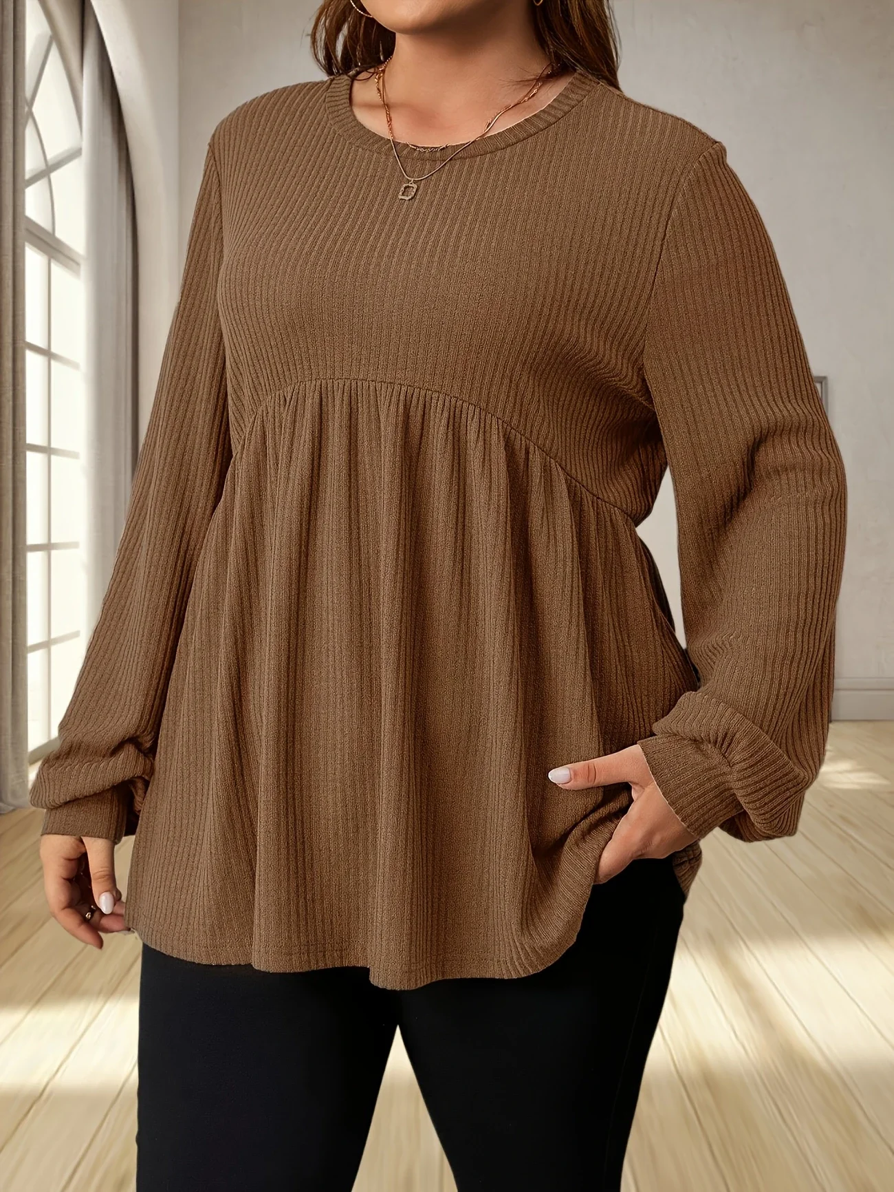 

Плюс размер 1XL-5XL, женская модная и удобная футболка с круглым вырезом и длинными рукавами, топ, женская весенне-осенняя повседневная футболка