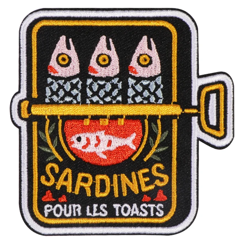 Patch brodé en étain pour Sardines, 1 pièce, fer sur l'amoureux de la Nature, Badge inspirant du moral, cadeau pour vêtements, casquette, sac, veste, chapeau de camionneur