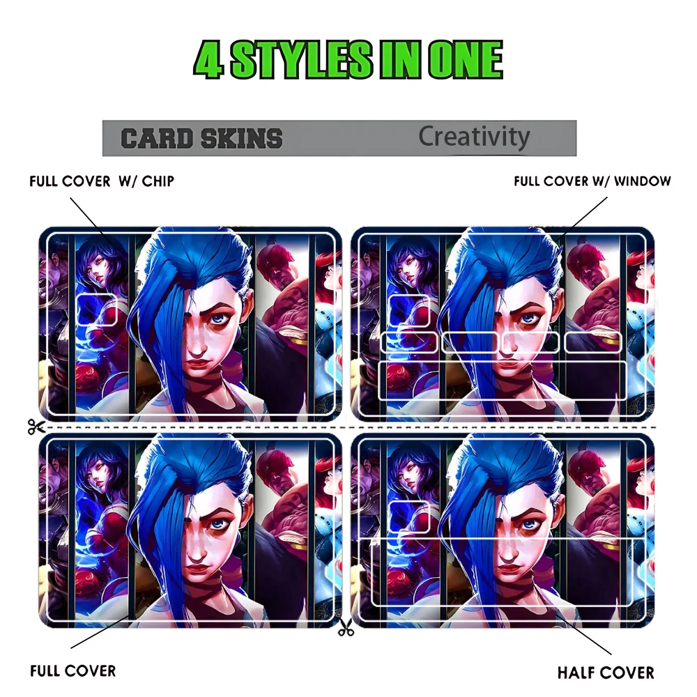 J-Jinx A-Arcane 2 Caitlyn Stickers Credit Card Visa Stickers Debit Bank Charge Card Bus Metro Waterproof Decal Decoration