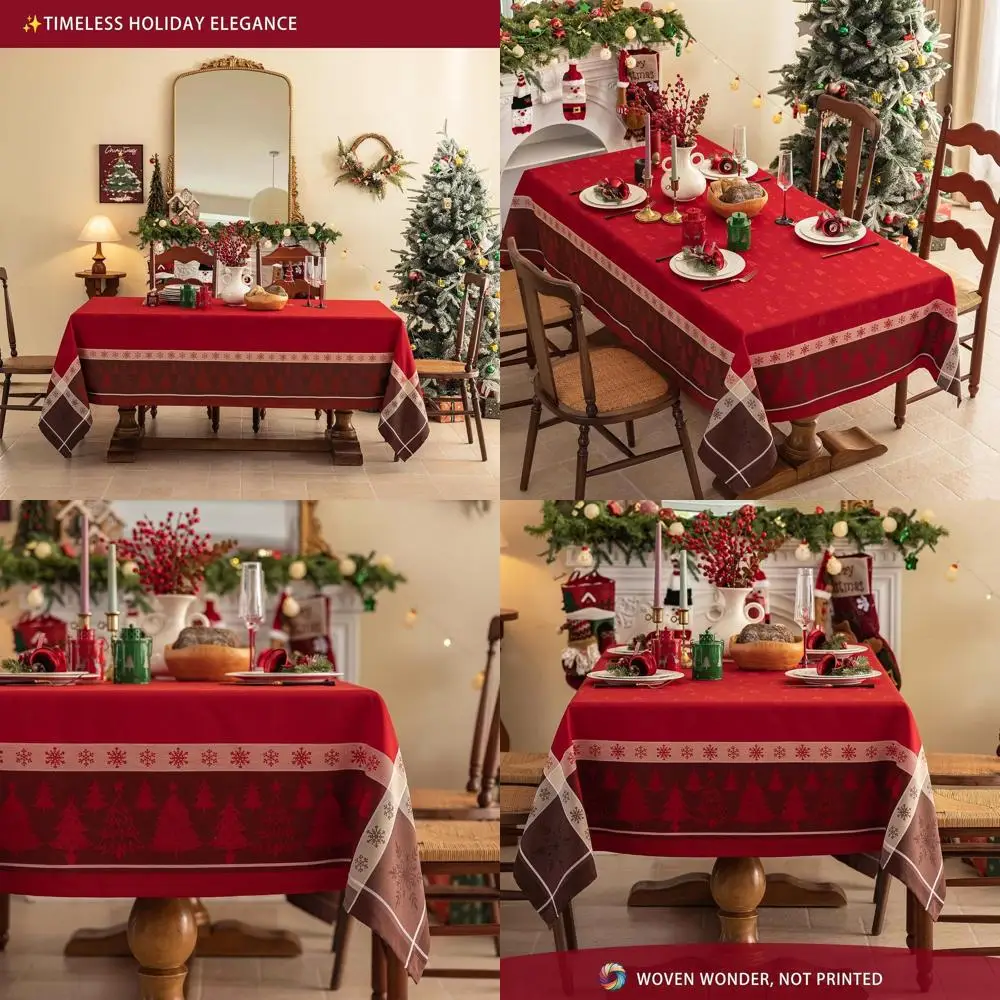 

60x102 Snowflake Jacquard Yarn-Dyed Tablecloth for Christmas and Winter Holidays