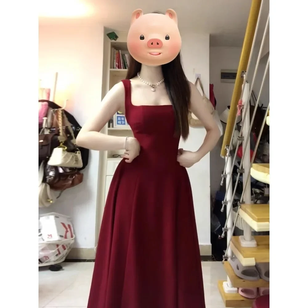 2025 جديد فرنسي أنيق أحمر خارج الكتف فستان طويل المرأة الصيف سليم صالح الإمبراطورية الخصر هيبورن نمط فستان قطعة واحدة #1