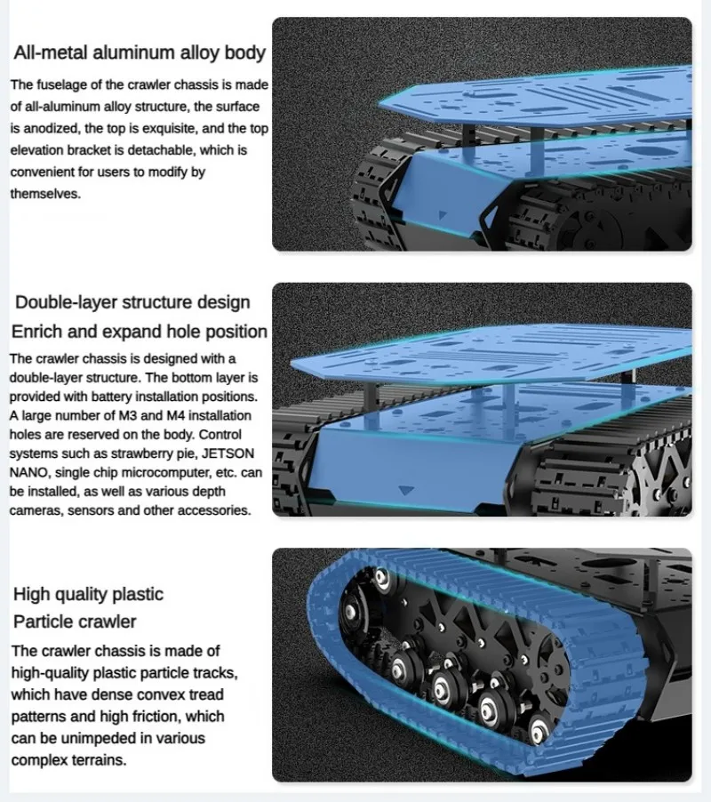 10 กก.โหลด Strong Shock Absorption ถังแชสซี Suspension ถังโลหะทั้งหมดหุ่นยนต์ 12V EncodeR มอเตอร์สําหรับโปรแกรมหุ่นยนต์รถ