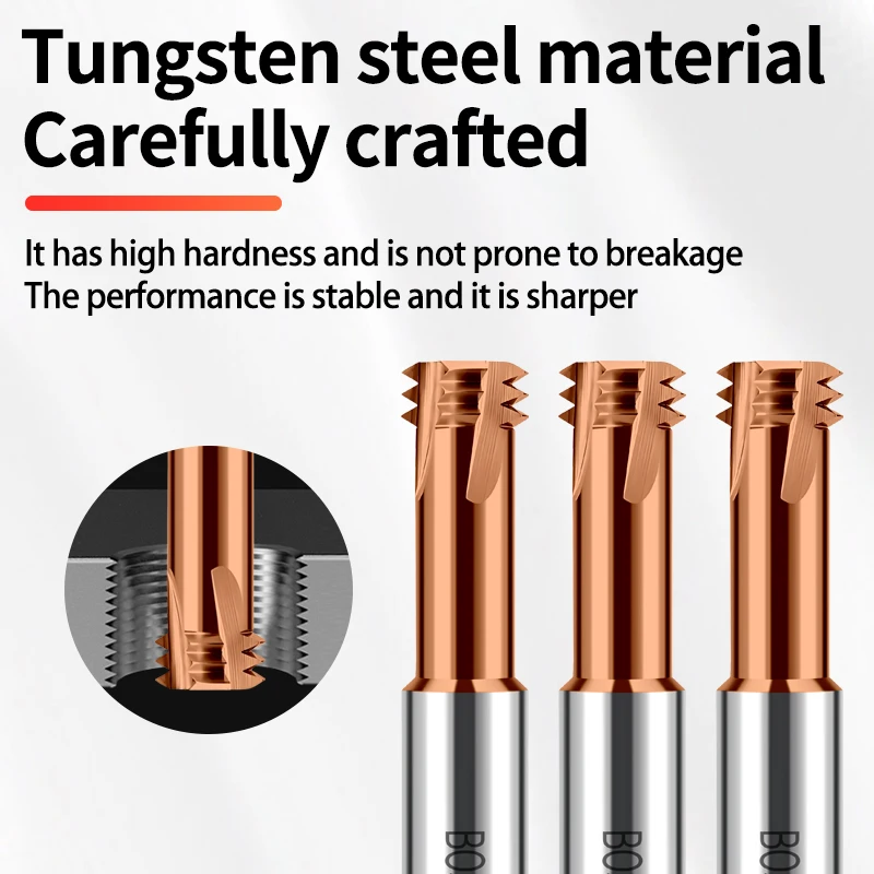 

Boss CNC Tungsten Steel Three-Thread Tap Milling Cutter M1.2 M1.6 M2 M2.5 M3 M4 M5 M6 M8 M10 M12-M24 for Steel Thread Milling
