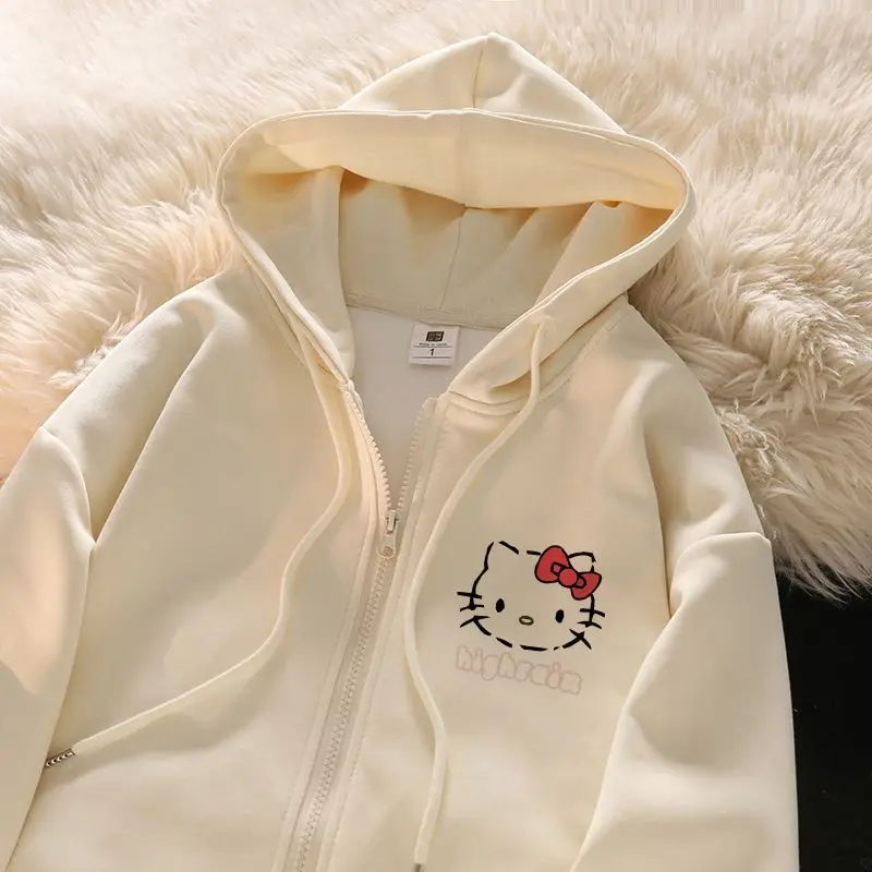 Creative Sanrio Hello Kitty Kawaii Anime Outer Garment Cute Cartoon New Printed Cardigan Hooded Hoodie Women Jacke Girl Toys