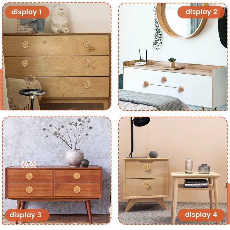 

Изысканные-24 шт., ручки для комода из ротанга в стиле бохо, круглые деревянные ручки для ящиков, ручки для комода, фурнитура, ручки для шкафа