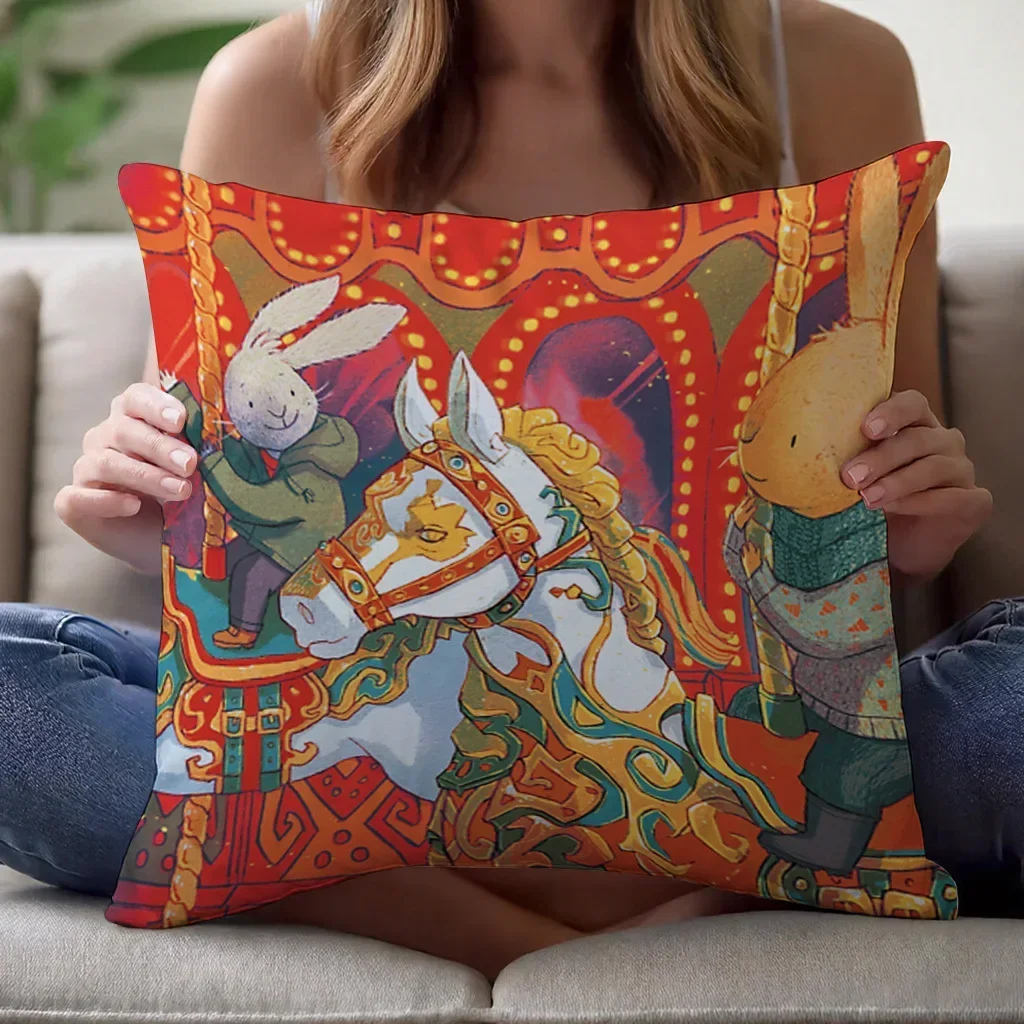 Whimsical Bunny And Knight Art Cushion Cover Throw Pillow Case For Sofa Bed Accent Home Decor Square Pillow 45x45cm Polyester