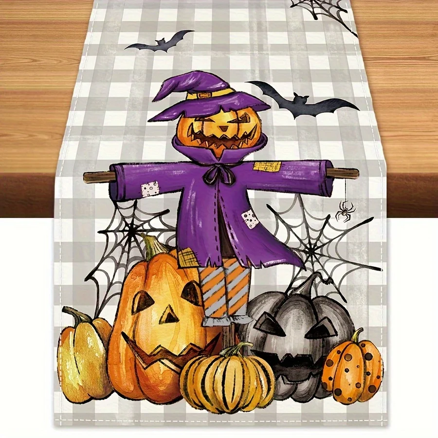 

Цельный настольный флаг на тему Хэллоуина, рисунок сетки паука ужасов в виде тыквы, подходит для вечеринок, ресторанов, дома, ринков и праздничных сцен.