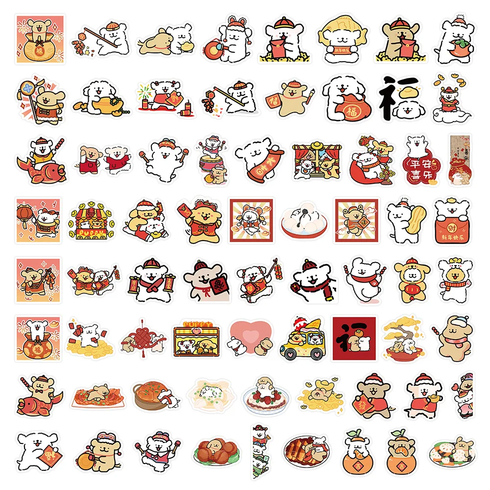 10/70PCS 라인 강아지 봄 축제 스타일 낙서 스티커 귀여운 개 만화 크리 에이 티브 데칼 DIY 수하물 전화 기타 아이 장난감