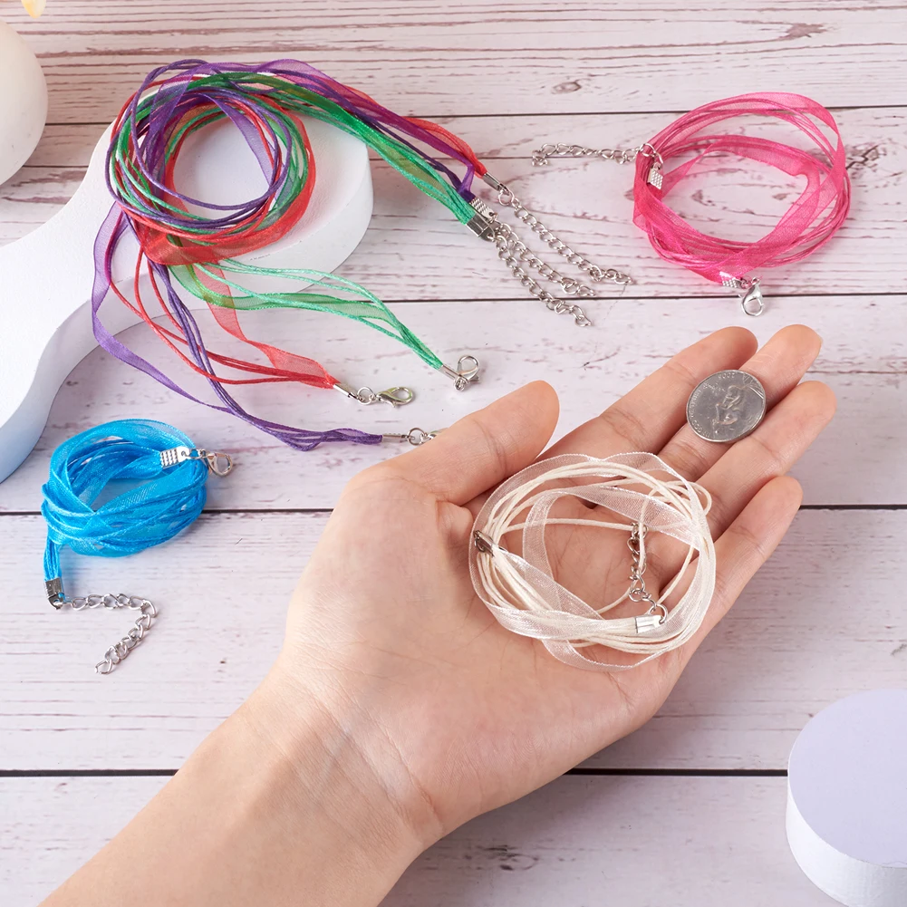100pcs Waxed Cord and Organza Ribbon Necklace Making Supplies Accessories with Iron Lobster Claw Clasps 17.6
