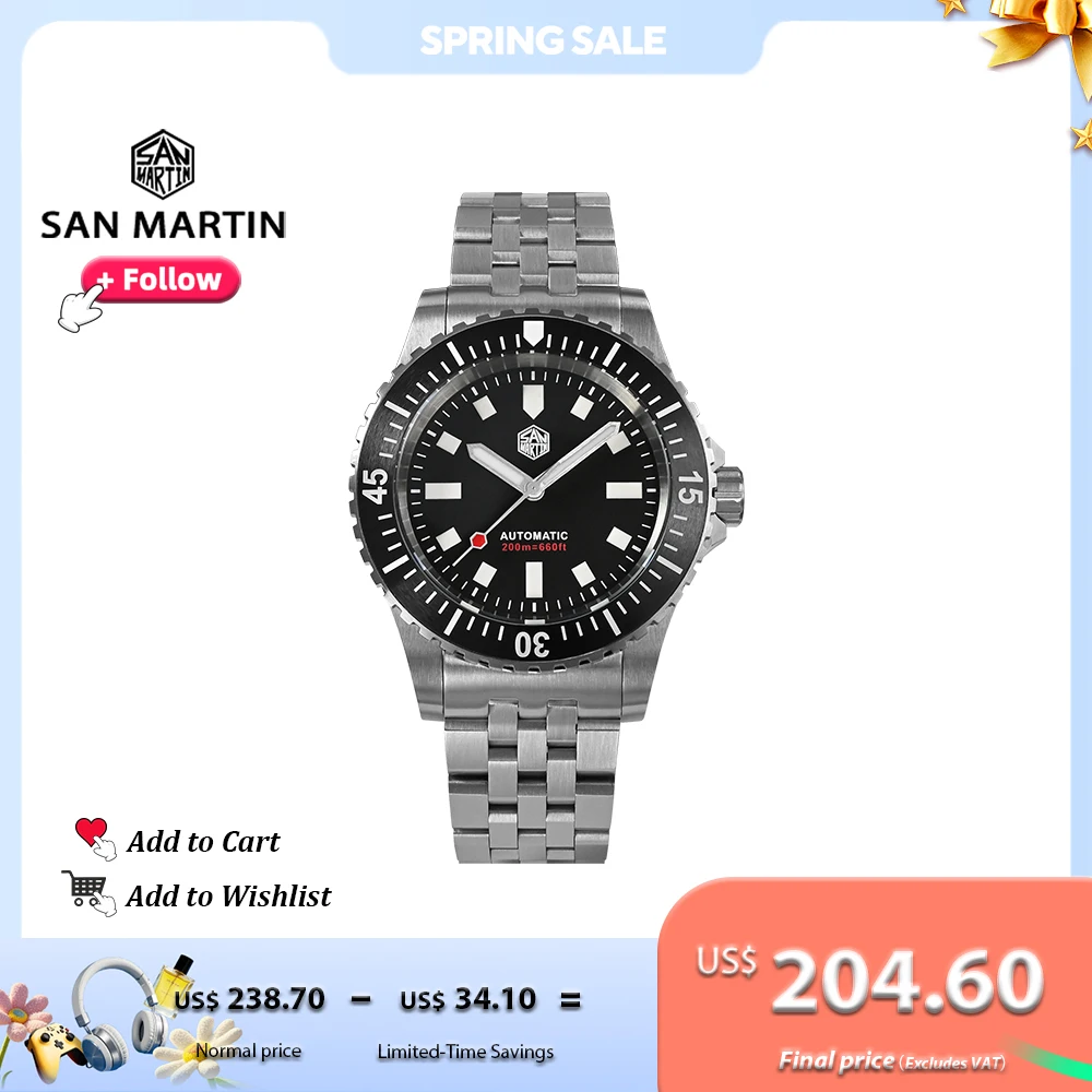 

San Martin 40mm Original Waterproof Men's Vintage Brand Sport to Swim ​Luminous Dial Miyota Automatic Mechanical Watches 20Bar