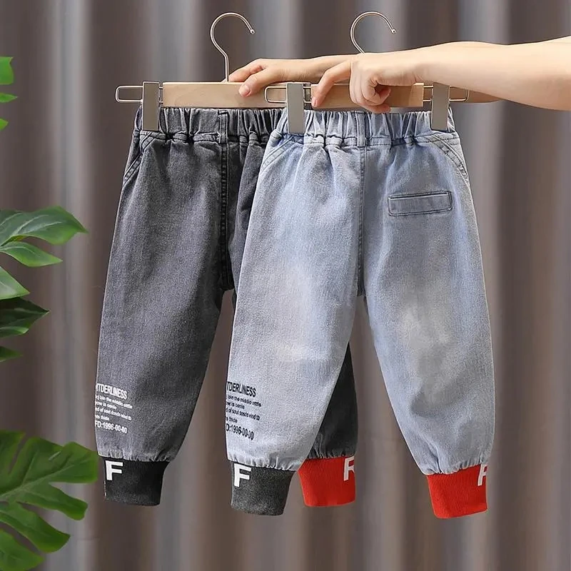 Fashion Baggy Boys Jeans Jogger Pants Spring Fall Patchwork Kids Denim Pantalones Elastic High Waist Children New Jeansy Calca