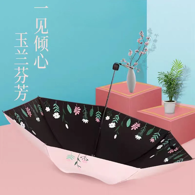 Fresh printed pattern umbrella, UV resistant, sun shading, black rubber base, weather resistant triple umbrella