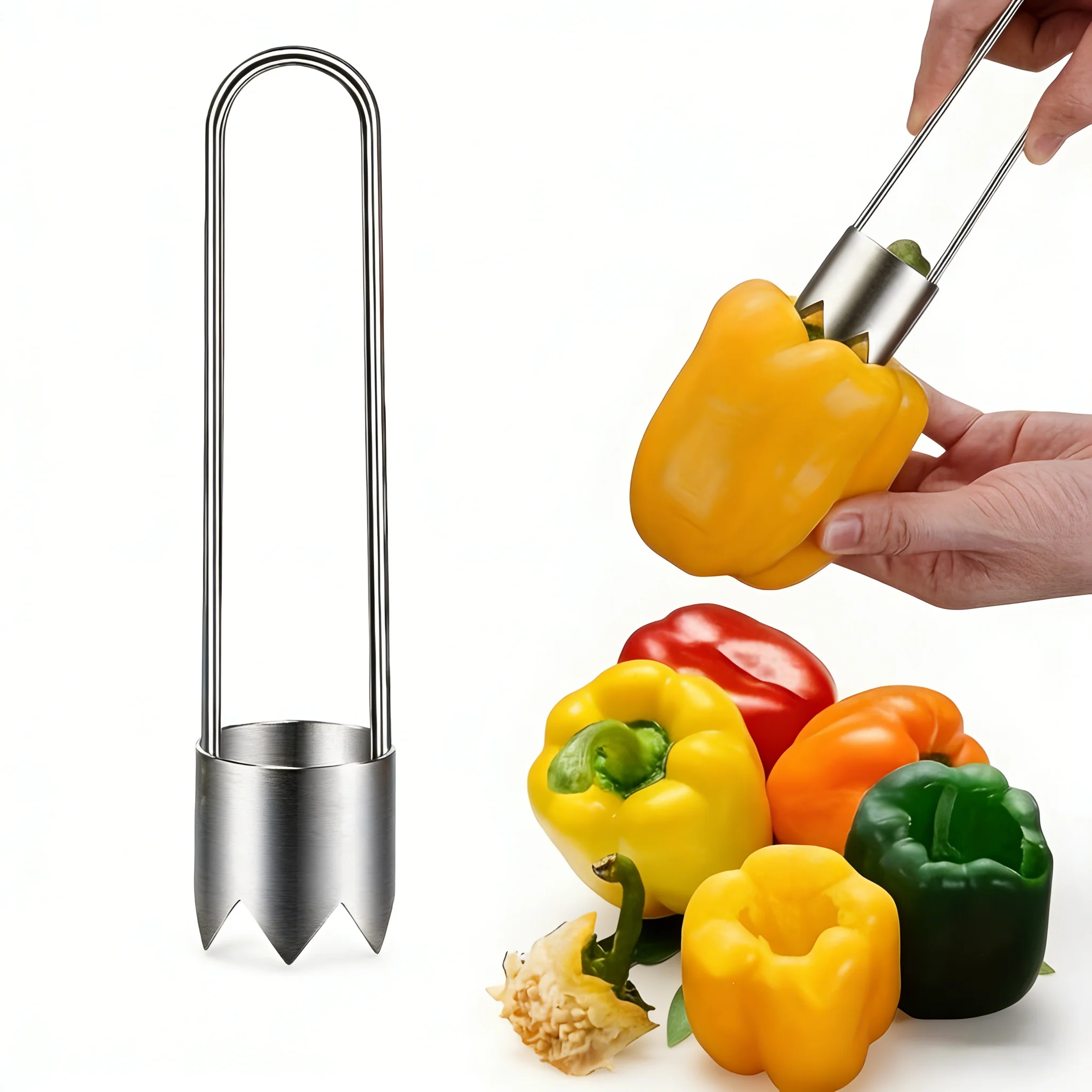 Stainless Steel Multi-Purpose Fruit Vegetable Corer Seed Remover Universal Kitchen Gadget for Apple Pear Tomato Bell Pepper