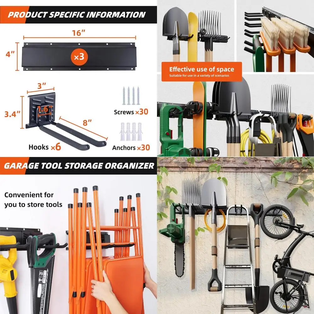 

48 сверхмощных настенных органайзеров для гаража — емкость 400 фунтов, регулируемые крючки для инструментов, хранения садового оборудования