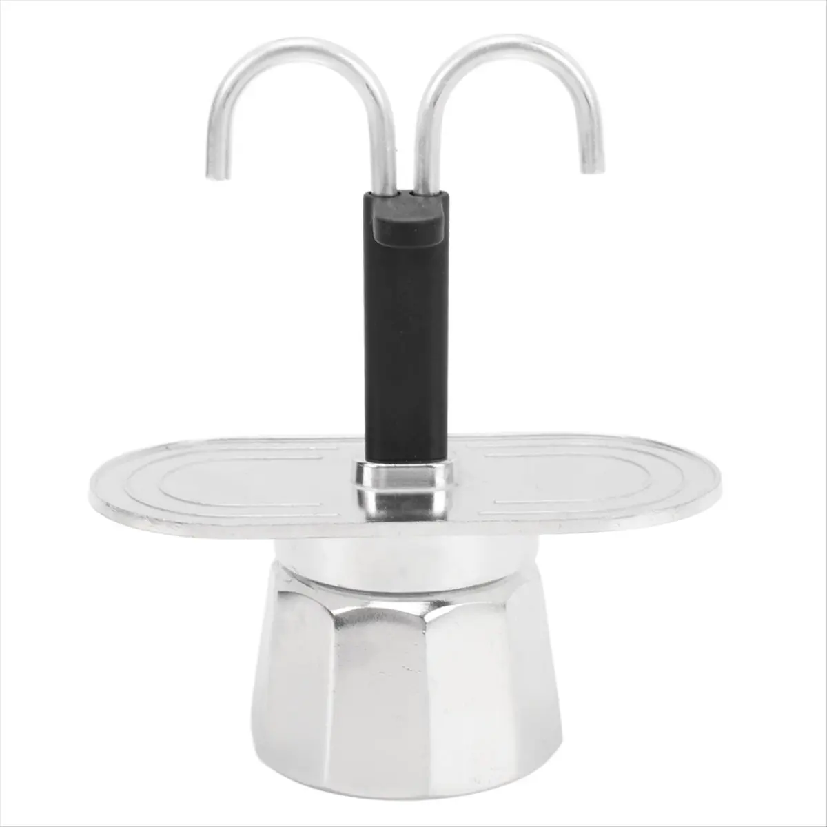 A47T 2 Cup Coffee Maker, 100ml Mini Coffee Pot Double-Head Aluminum Stovetop Espresso Maker for Home Cafe Office Use