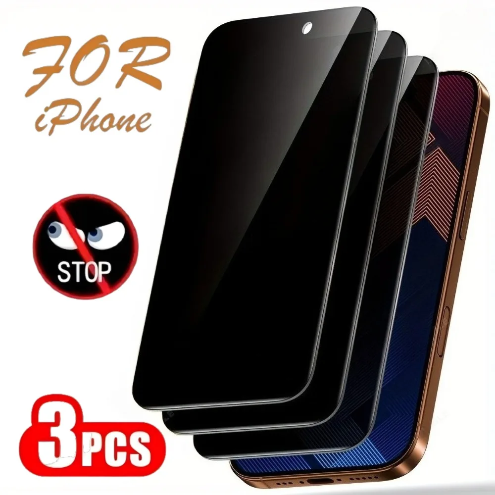 

3Pcs Anti Spy Tempered Glass for iPhone 17 16 14 15 Pro Max 16e Air 15 14 16 Plus 13 12 11 Pro XR XS Full Cover Screen Protector